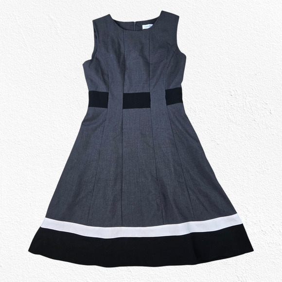 Calvin Klein Gray Black Colorblock Sleeveless Fit and Flare Office Dress Size 4 - Picture 1 of 8